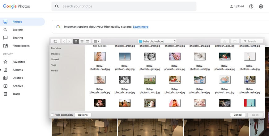 Google Photos interface for sharing photos with family and friends