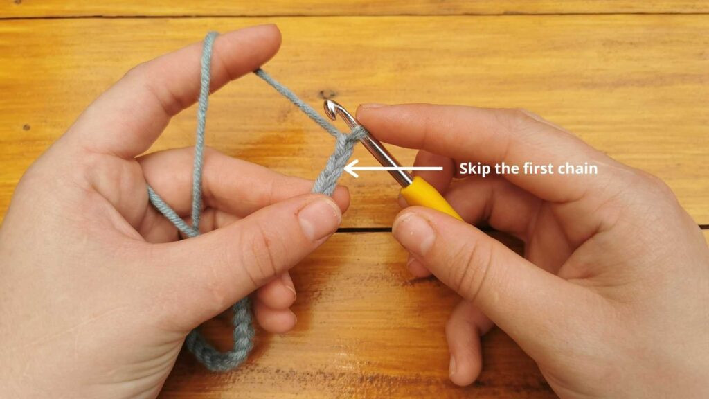 Skipping the first chain prepares the foundation for creating a row of single crochet stitches