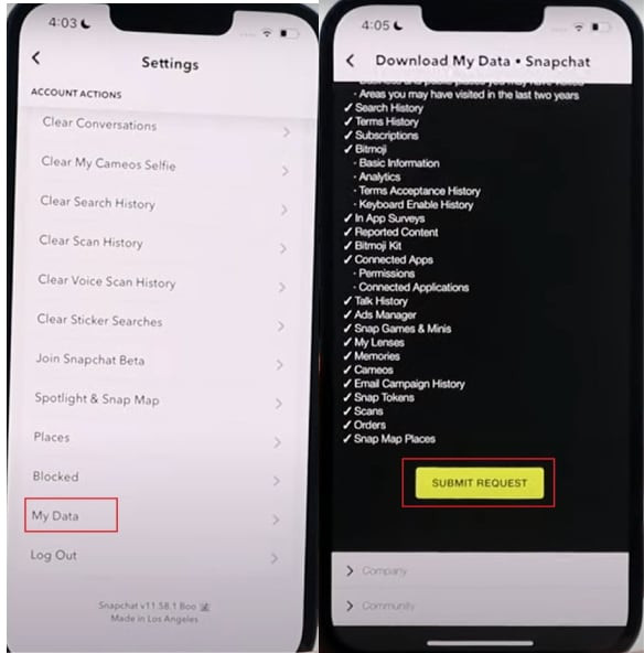 Requesting Snapchat data to recover deleted photos on iPhone