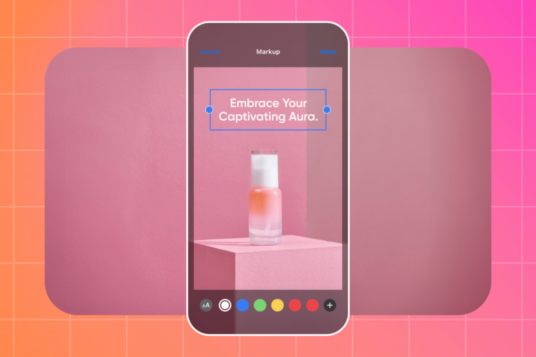 iPhone user adding text to a photo with the Markup tool in the Photos app