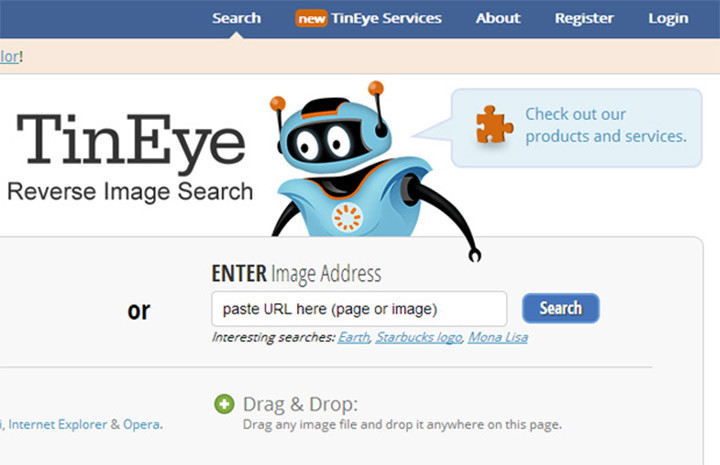 TinEye Reverse Image Search Engine Homepage