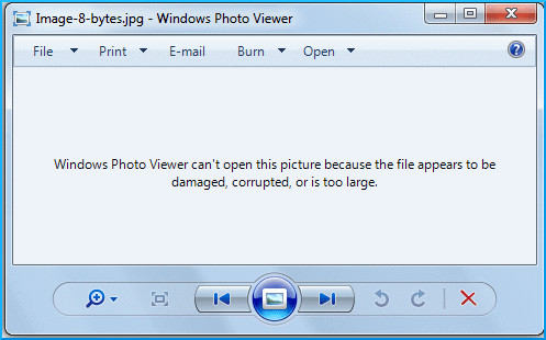 Error message while opening JPEG files with a corrupted file header