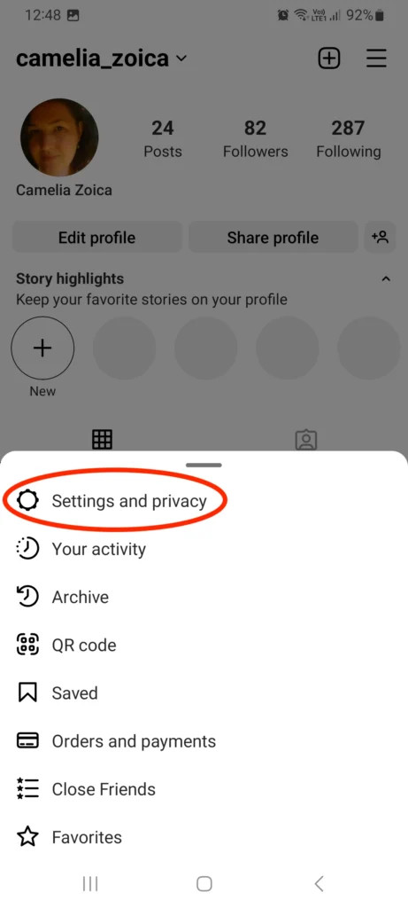 Instagram settings showing tags and mentions