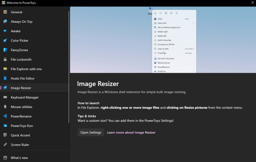 Screenshot of the Image Resizer tool in PowerToys