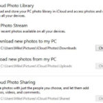iCloud for Windows setup showing options for photos and downloads