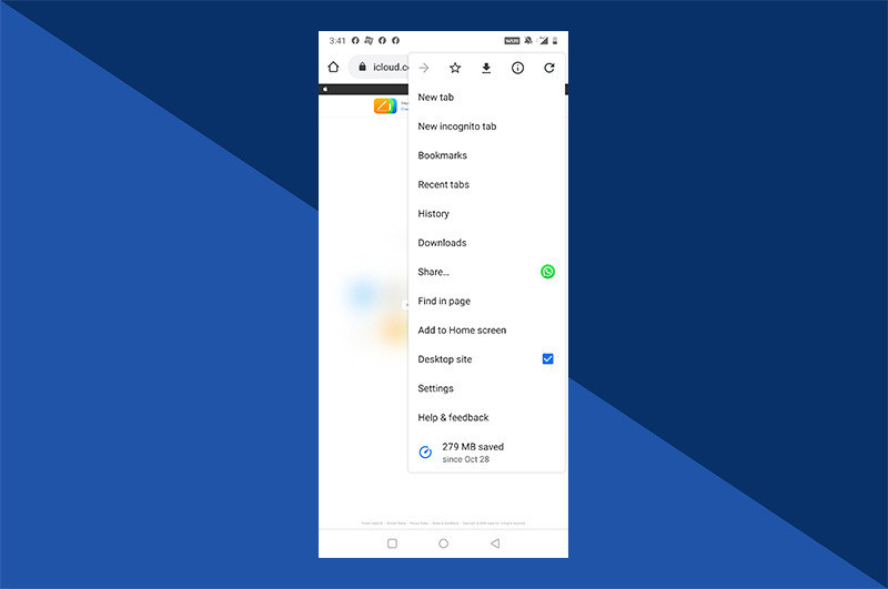 Access iCloud from Android by Selecting Desktop Site