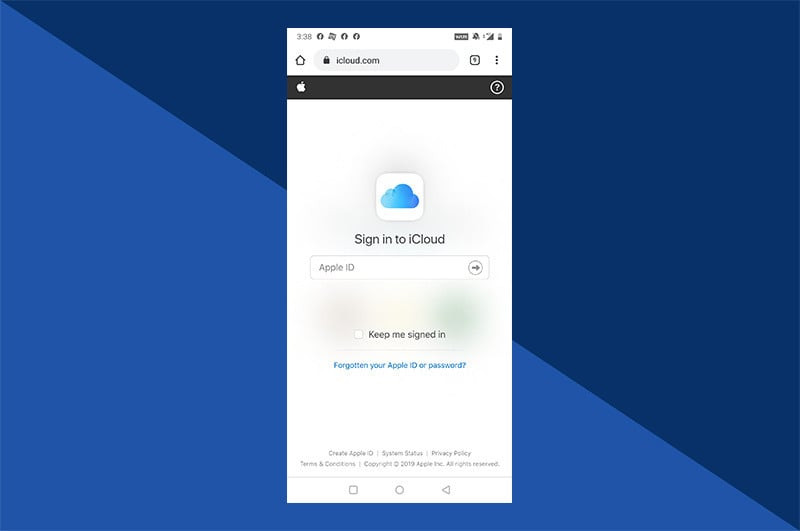 Accessing iCloud.com on an Android device using the Chrome browser
