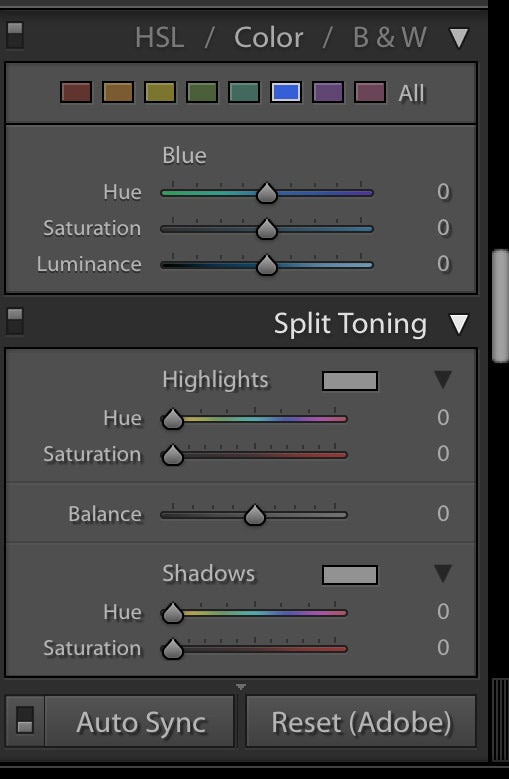 Adobe Lightroom split-toning and HSL window