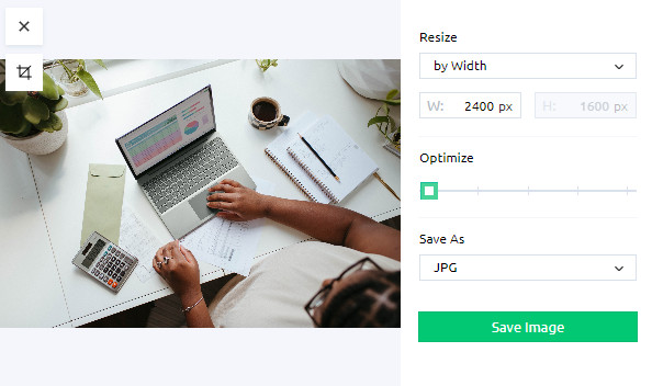 Screenshot of using the Image Resizer Chrome plugin to resize images