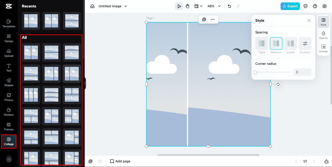 Choose a Collage Layout on CapCut