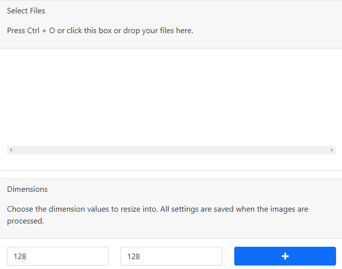 Screenshot of selecting files to upload for resizing with the plugin