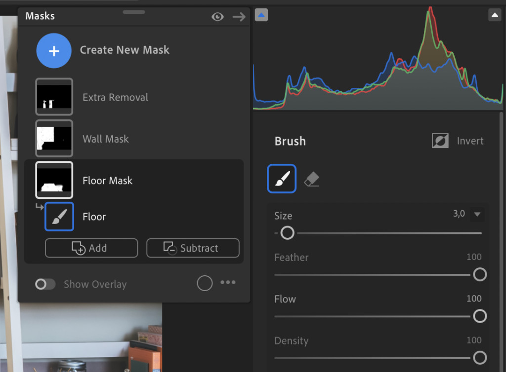 Lightroom add mask brush to remove light glare