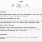 iCloud settings pane in Photos on a Mac, showing the iCloud Photos checkbox selected.