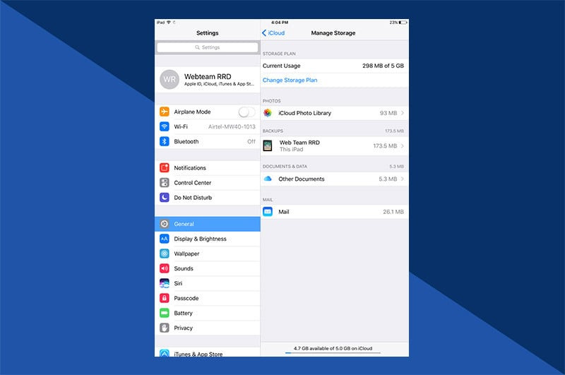 Viewing and managing documents and data stored in iCloud by app