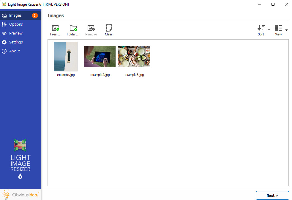 Screenshot of Light Image Resizer uploading images