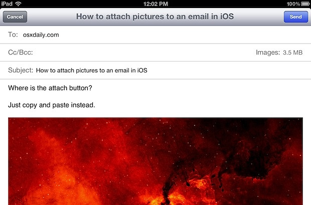 A close-up of an email interface with the "Attach" button highlighted, demonstrating how to properly attach a JPEG file.