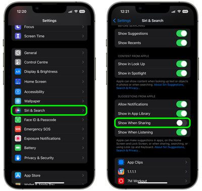 Settings App Showing Siri &amp; Search Options