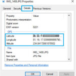 Latitude and Longitude extracted from image properties
