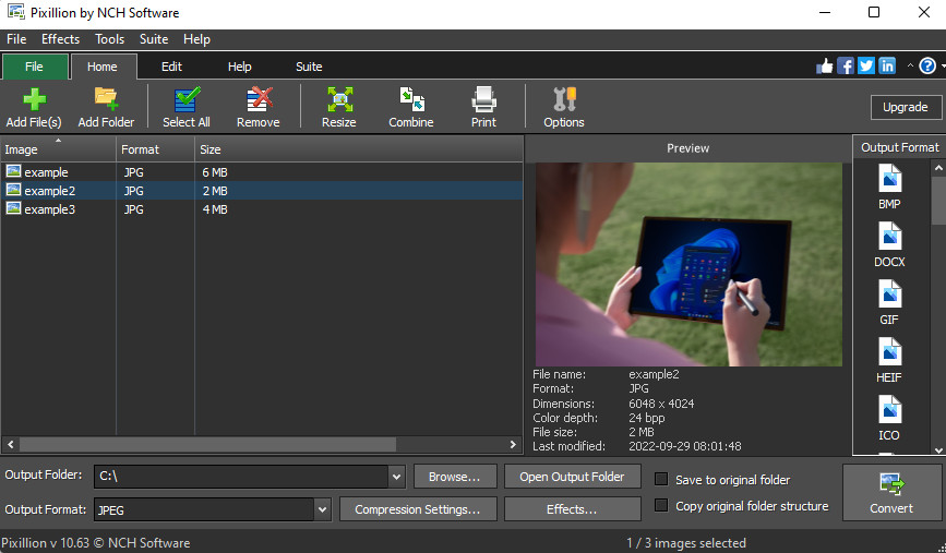 Screenshot of Resize image settings on Pixillion NCH Software