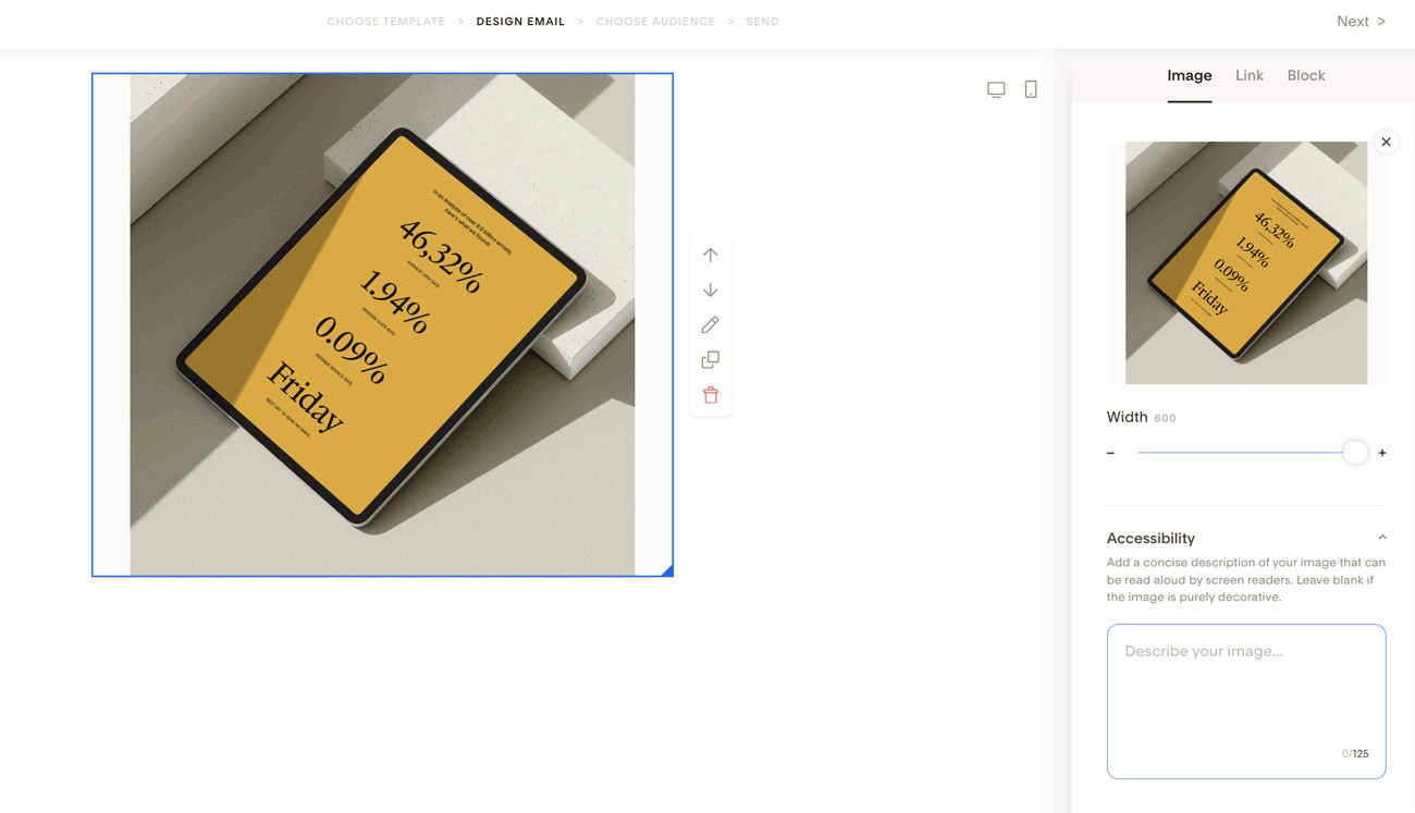 Adding descriptive alt text to an image in Flodesk