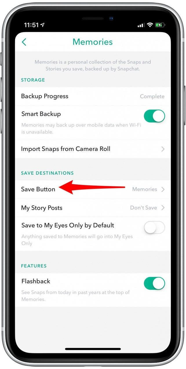 Snapchat Save Button setting