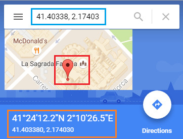 Example of searching GPS coordinates in Google Maps to find a photo location