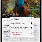 Tagging a person from a photo in Apple Photos on iPhone showing options like Name This Person