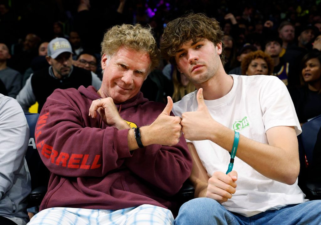 Will Ferrell and his son Mattias Ferrell attend the game between the Los Angeles Lakers and the New Orleans Pelicans at Crypto.com Arena