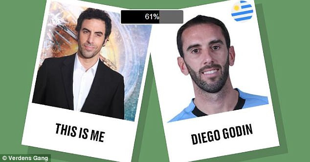 British comedian Sacha Baron Cohen matched with Uruguay national team defender Diego Godin using AI facial recognition