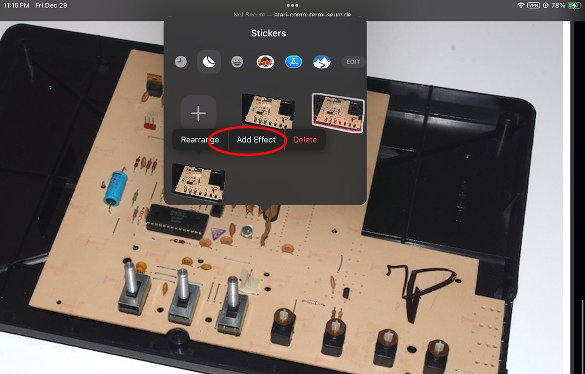 Adding effects to stickers on iPad