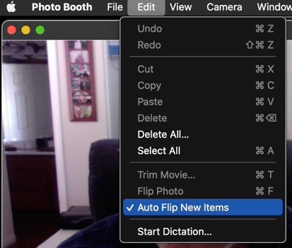 Photo Booth Edit Menu with Auto Flip New Items Selected
