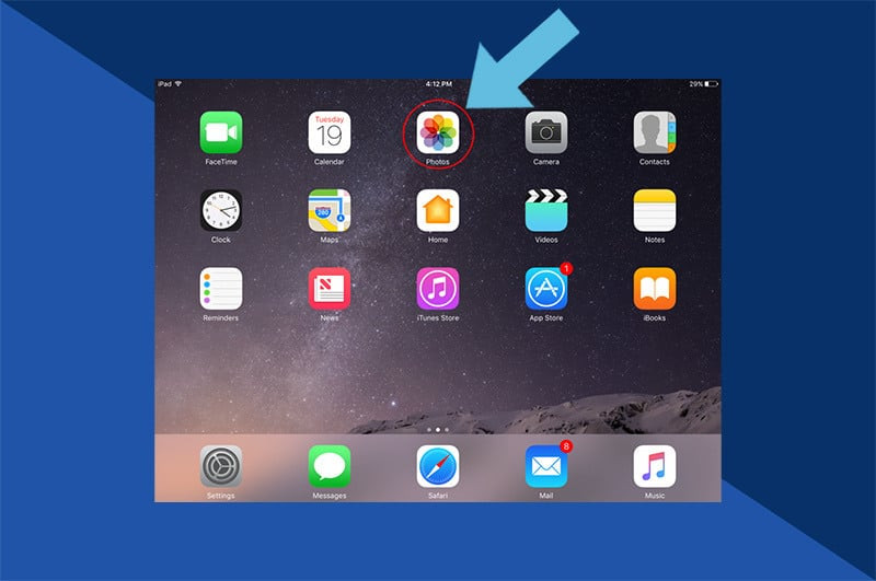 Launching the Photos app on an iPhone to access the iCloud Photo Library