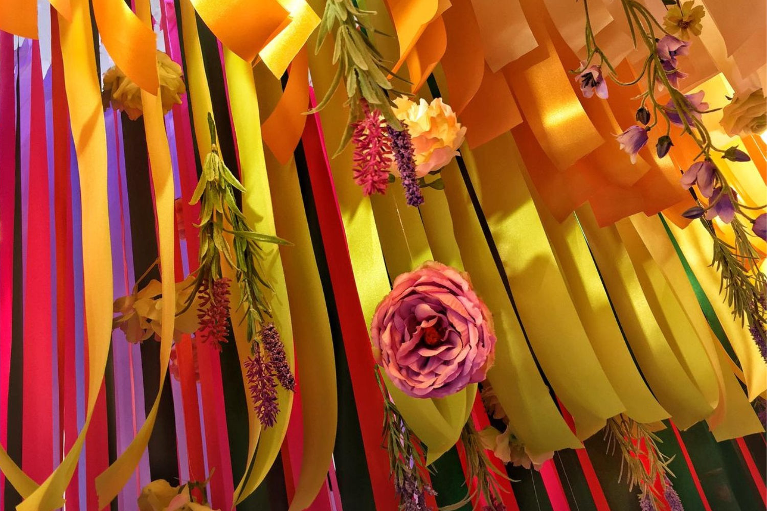 Ribbon drape and flowers