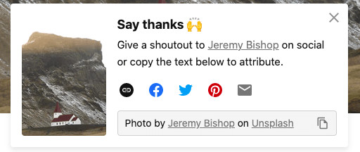Jeremy Bishop's &quot;Say thanks&quot; pop-up photo.