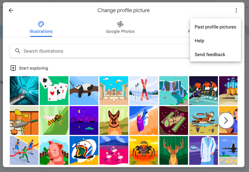 Interface displaying past profile pictures for easy reversion to a previous image