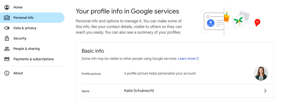 Profile picture options within the Personal info settings, ready for updating
