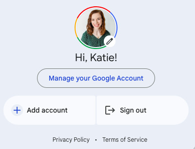 Google Account management options, highlighting the &quot;Manage your Google Account&quot; selection