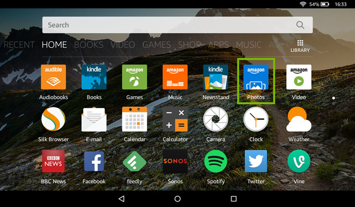 Photos icon highlighted on Fire tablet screen