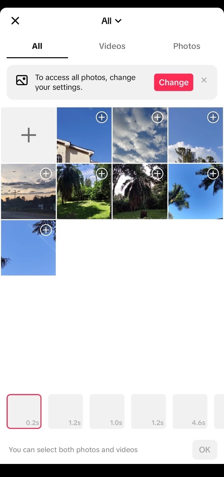 Placing photos into slideshow maker illustrates how to organize and sequence the images within the TikTok slideshow creation tool.