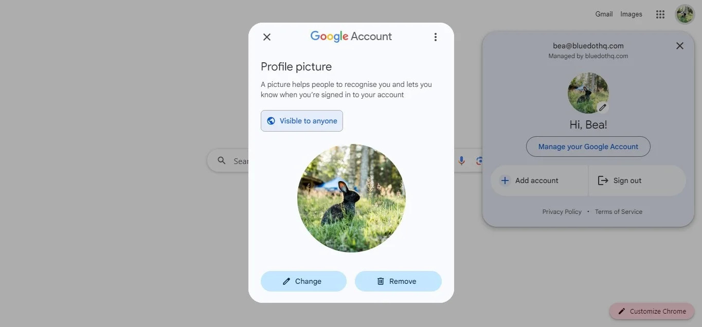 Verify the new Google profile picture with &quot;Profile picture will update soon&quot; message