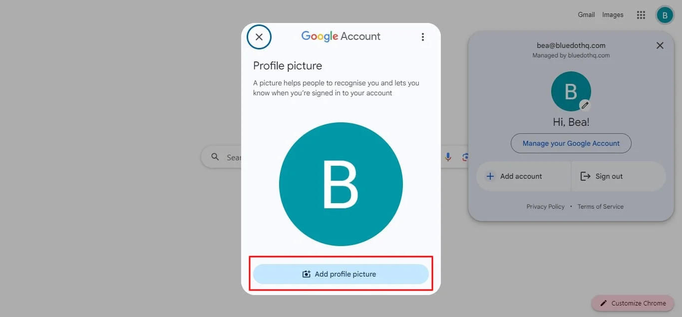 How to add Google profile picture on PC with an enlarged photo of profile picture