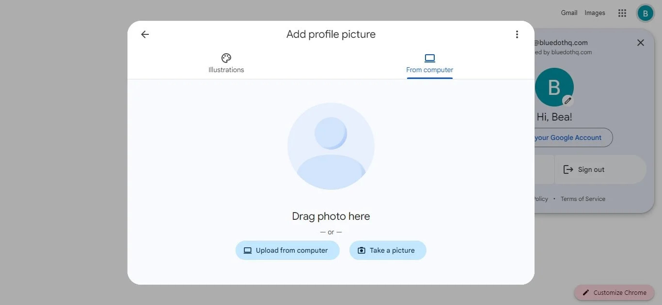 Upload a photo for Google profile from PC on &quot;From Computer&quot; tab