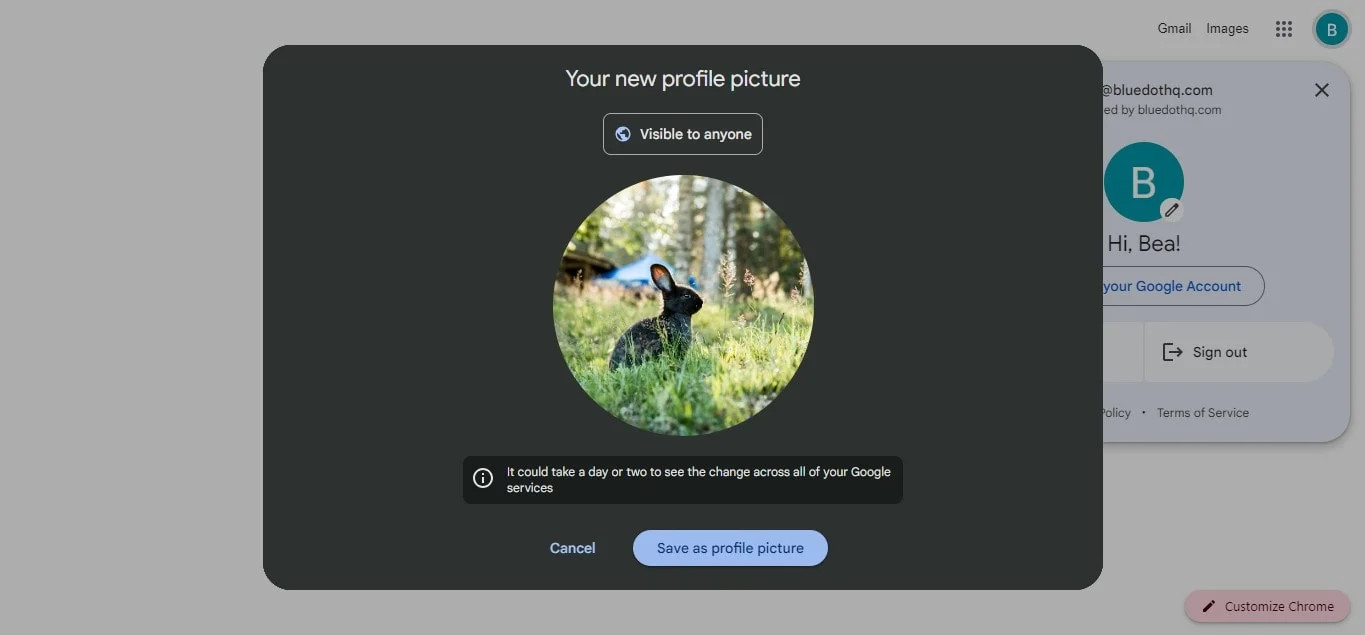 Save the new Google profile picture on PC