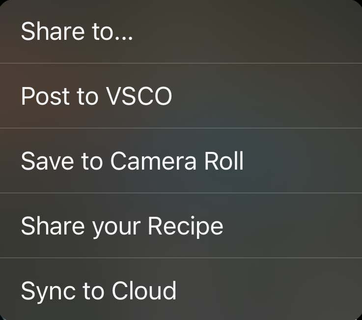 Sharing Photos on VSCO with options like posting to the community