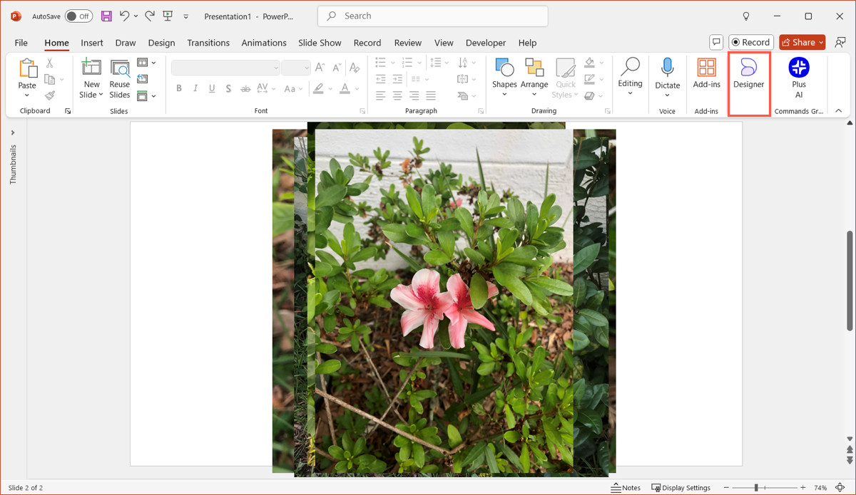Accessing PowerPoint Designer to create photo collage layouts