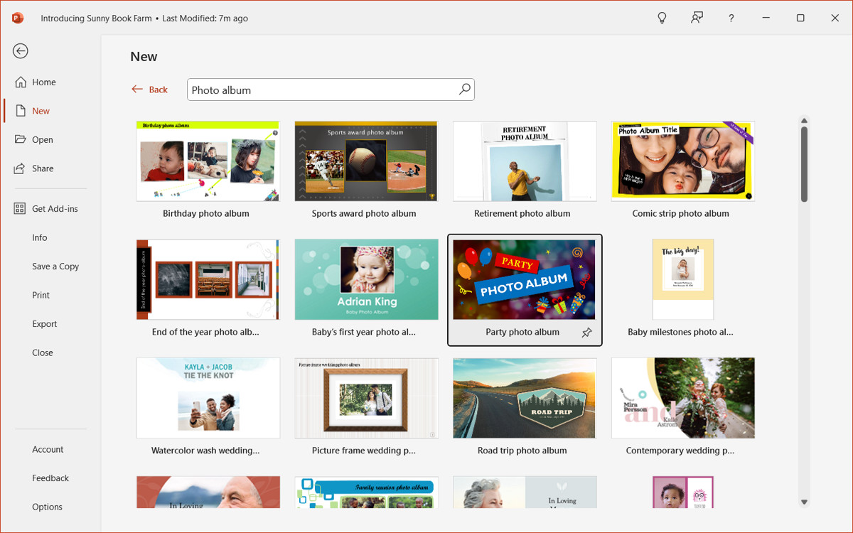 Searching for photo collage templates in PowerPoint