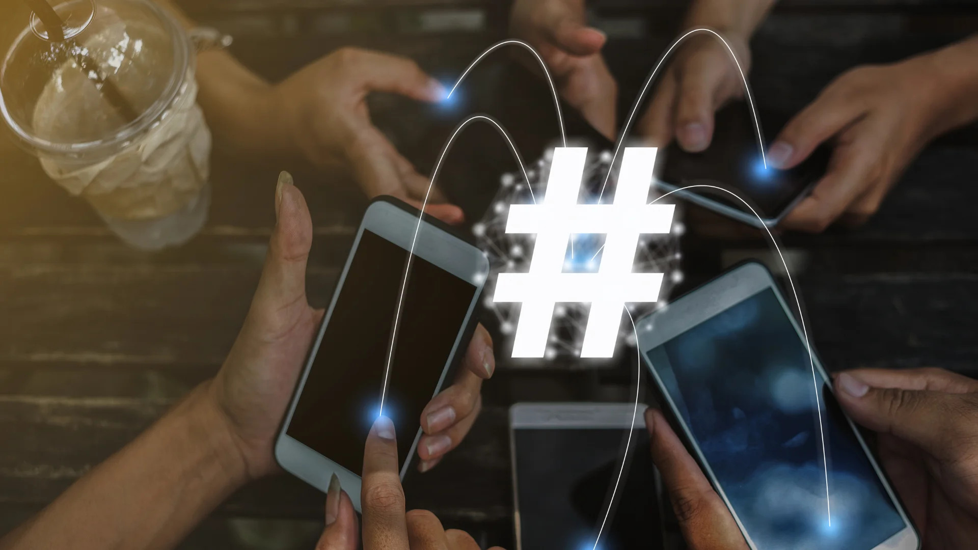 Wedding hashtag symbol on a screen.