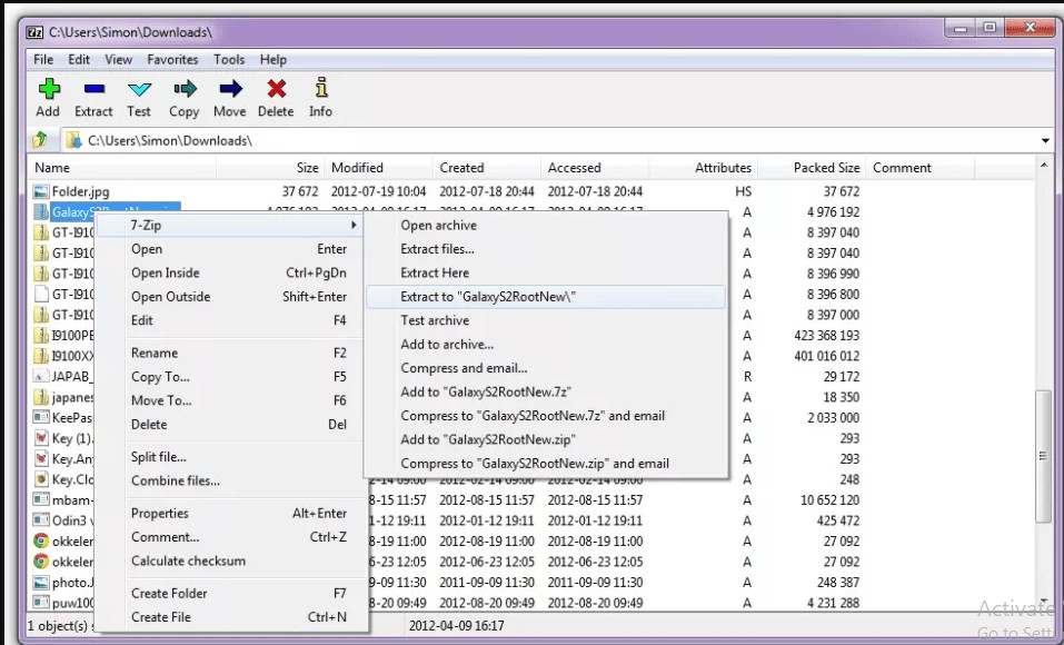 7-Zip interface showing the process of adding files to an archive and setting compression options