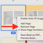 Screenshot of Shutterfly's "All Pages" view, highlighting the "Remove Page" option in the contextual menu, demonstrating how to easily delete a page.