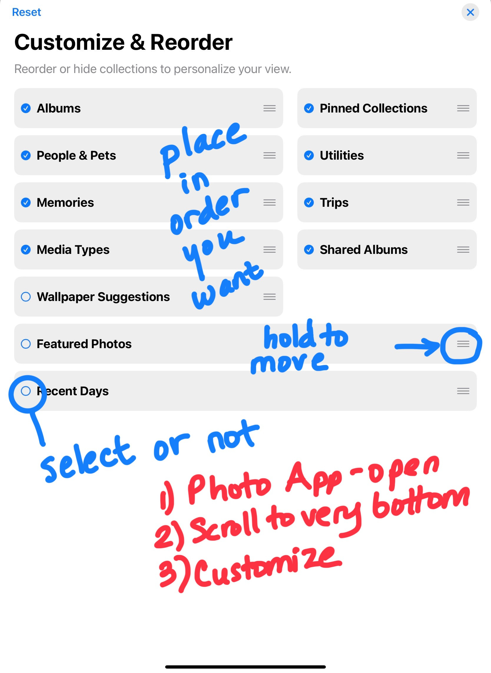 iPhone photos app showing the albums section with various albums like Favorites, Panoramas, and Bursts, illustrating how to find albums after an iOS update